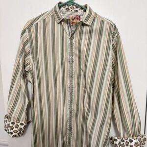 Robert Graham Striped Long Sleeve Button-Up Shirt Paisley Cotton